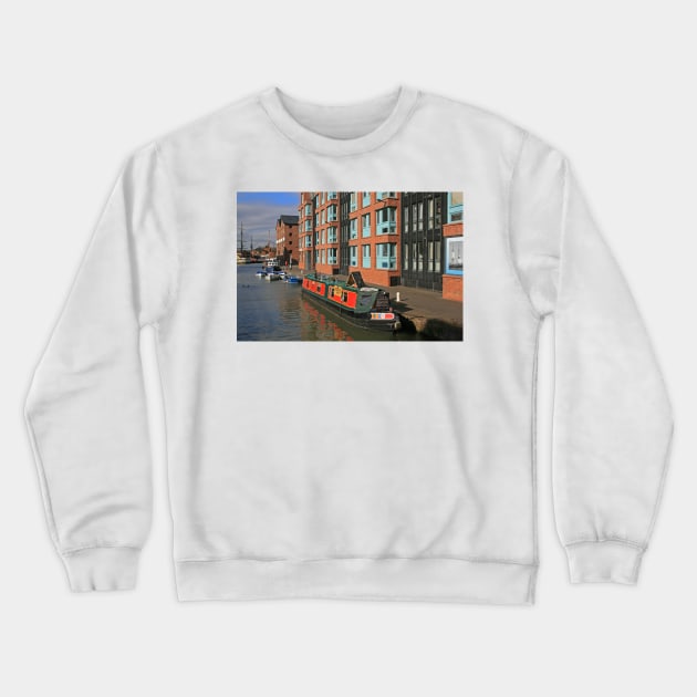 Narrow Boat, Gloucester Docks Crewneck Sweatshirt by RedHillDigital